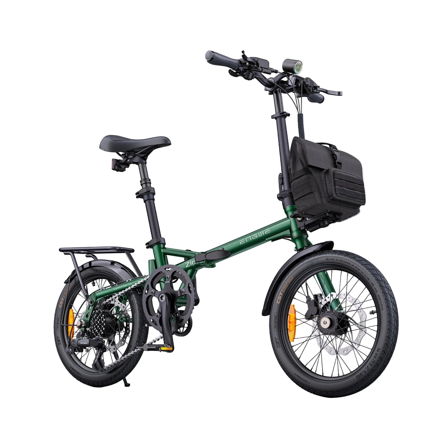 ENGWE ZIP 折りたたみ電動アシスト自転車 オリーブグリーン フロントビュー 16.9kg軽量 コンパクト AINOHOT