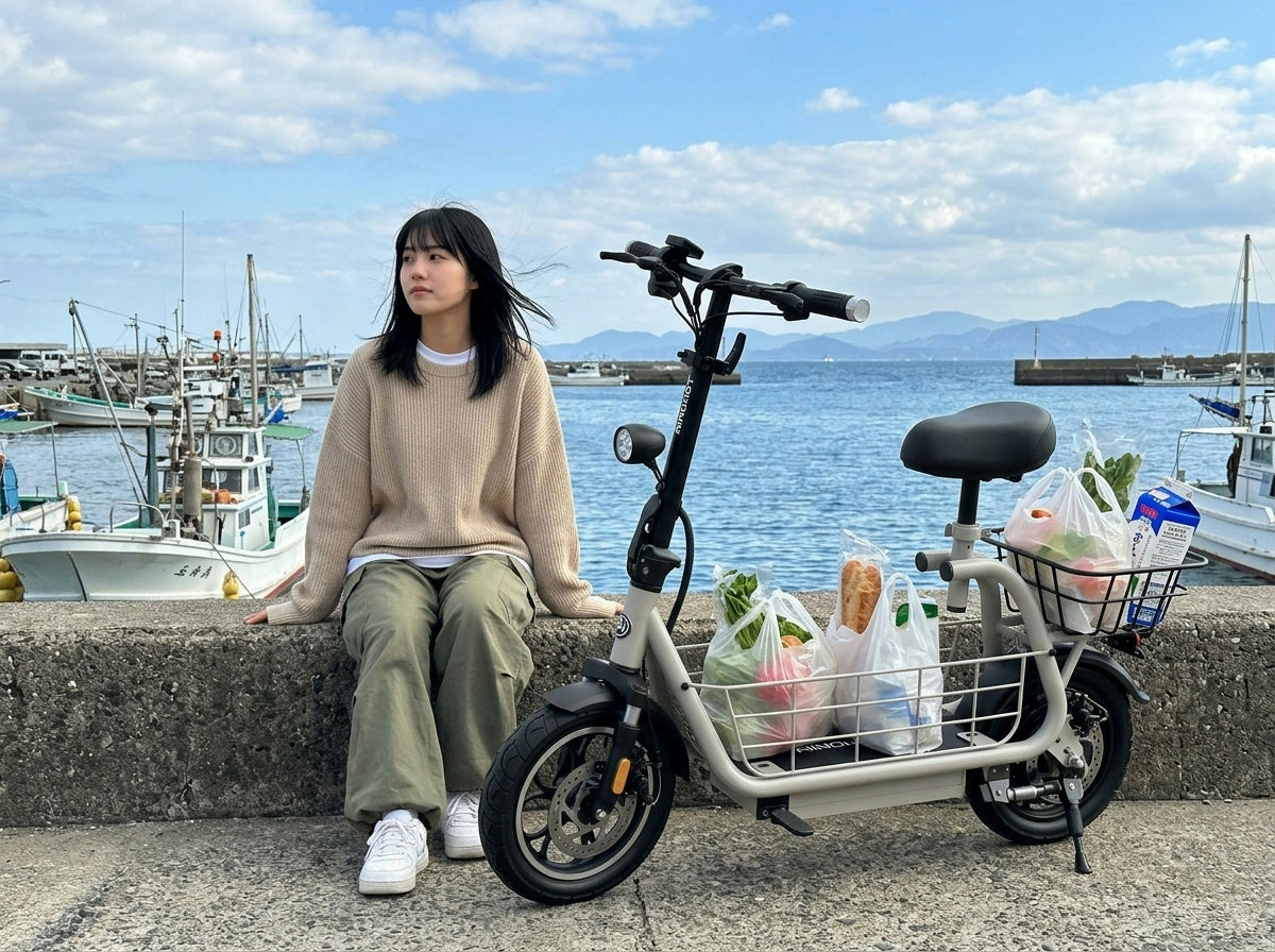 特定小型原付 SAGA go 買い物カゴ付き - 荷物の持ち運びに便利な設計