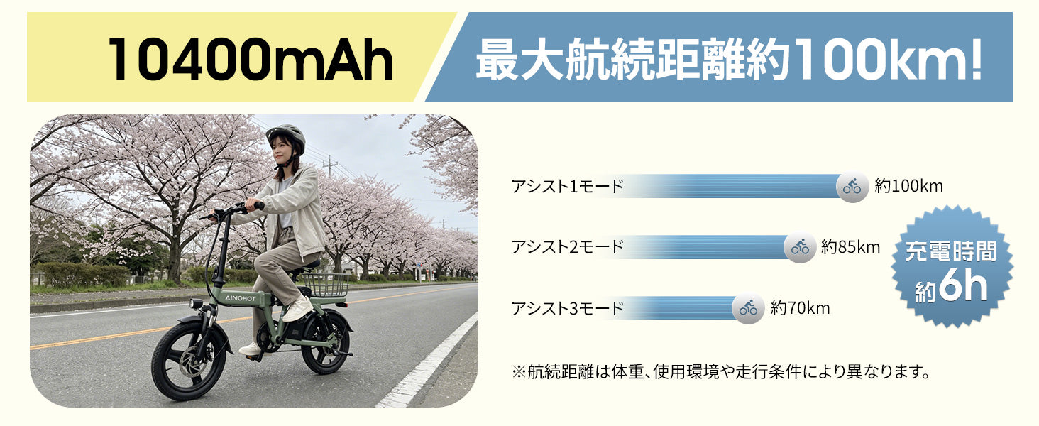 AINOHOT amoru A14-電動アシスト自転車-長距離走行